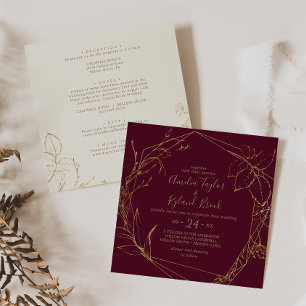 Gilded Floral   Burgundy & Gold All In One Wedding Invitation