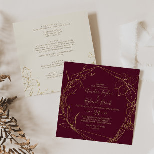 Gilded Floral   Burgundy & Gold All In One Wedding Invitation