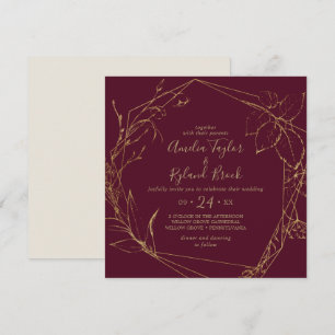 Gilded Floral Burgundy & Gold Geometric Wedding Invitation