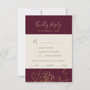 Gilded Floral Burgundy & Gold Menu Choice RSVP