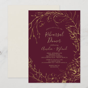 Gilded Floral   Burgundy & Gold Rehearsal Dinner Invitation