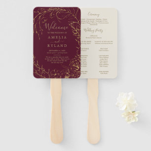 Gilded Floral Burgundy & Gold Wedding Program Fan