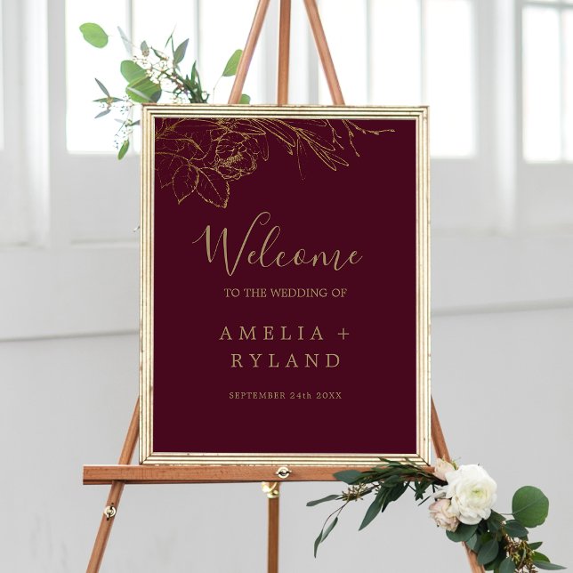Gilded Floral Burgundy Gold Wedding Welcome Poster (Gilded Floral Burgundy Gold Wedding Welcome Poster)