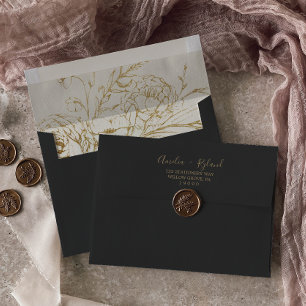 Gilded Floral Charcoal & Gold Wedding Invitation Envelope