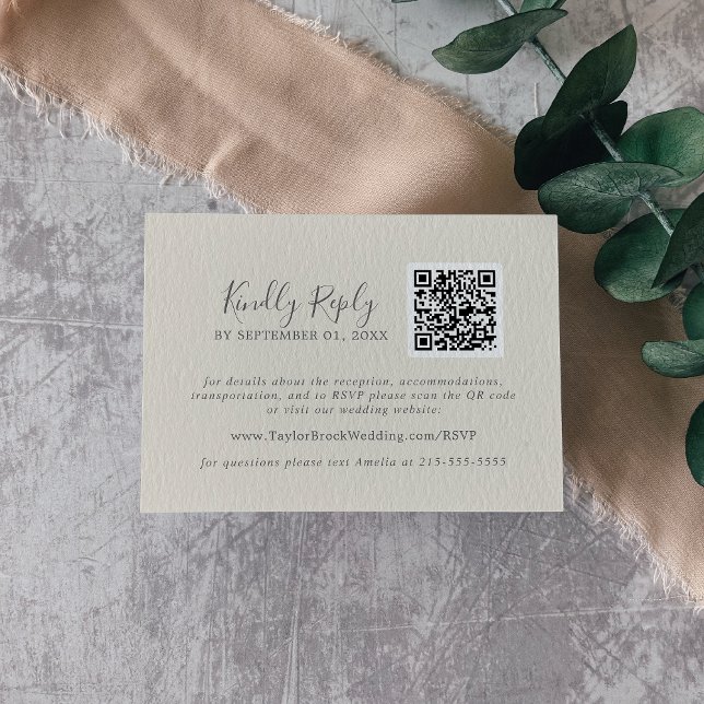 Gilded Floral Coordinate | Cream Grey QR Code RSVP Enclosure Card (Creator Uploaded)