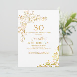 Gilded Floral   Cream and Gold 30th Birthday  Invitation