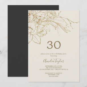 Gilded Floral   Cream and Gold 30th Birthday Invitation