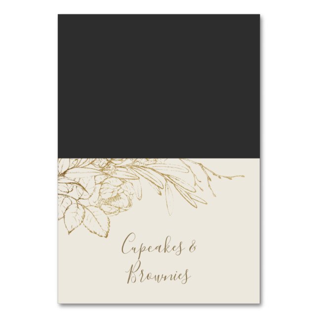 Gilded Floral | Cream and Gold Buffet Food Labels Table Number (Front)