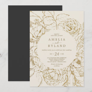 Gilded Floral Cream and Gold Casual Wedding Invitation