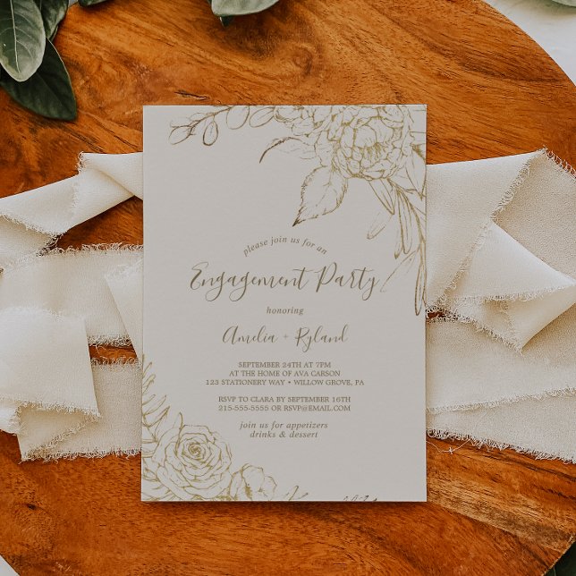 Gilded Floral | Cream and Gold Engagement Party Invitation (Creator Uploaded)