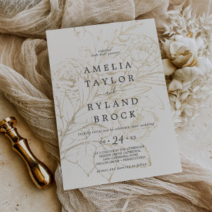 Gilded Floral   Cream and Gold Faded Wedding Invitation