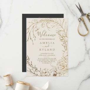 Gilded Floral   Cream and Gold Flat Wedding Programme