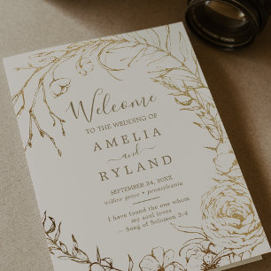 Gilded Floral   Cream and Gold Folded Wedding Programme