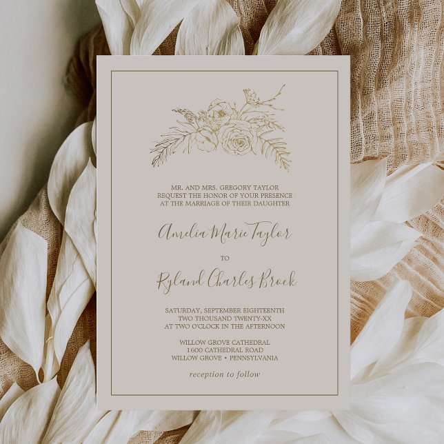 Gilded Floral | Cream and Gold Formal Wedding Invitation (Creator Uploaded)