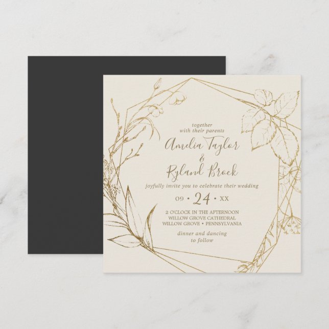 Gilded Floral | Cream and Gold Geometric Wedding Invitation (Front/Back)