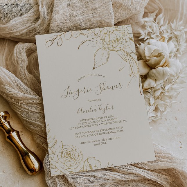 Gilded Floral | Cream and Gold Lingerie Shower Invitation (Creator Uploaded)