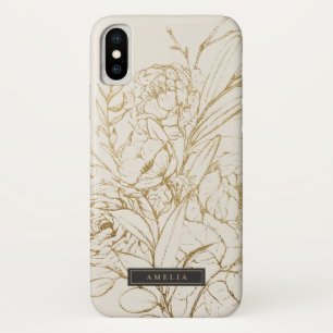 Gilded Floral Cream and Gold Personalised Name iPhone X Case