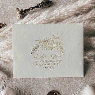 Gilded Floral Cream and Gold Self-Addressed RSVP Envelope
