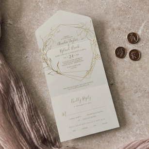 Gilded Floral   Cream and Gold Wedding All In One Invitation