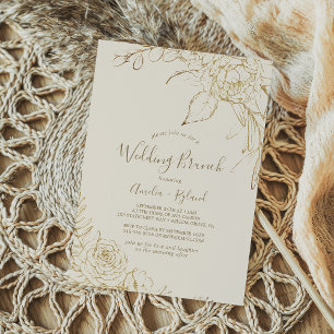 Gilded Floral Cream and Gold Wedding Brunch Invitation