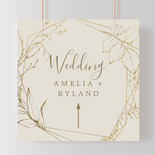 Gilded Floral   Cream and Gold Wedding Directional Poster
