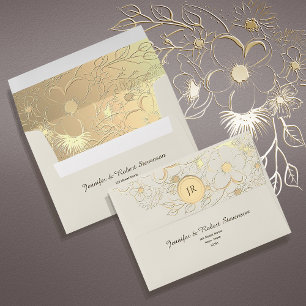 Gilded Floral Cream and Gold Wedding Envelope