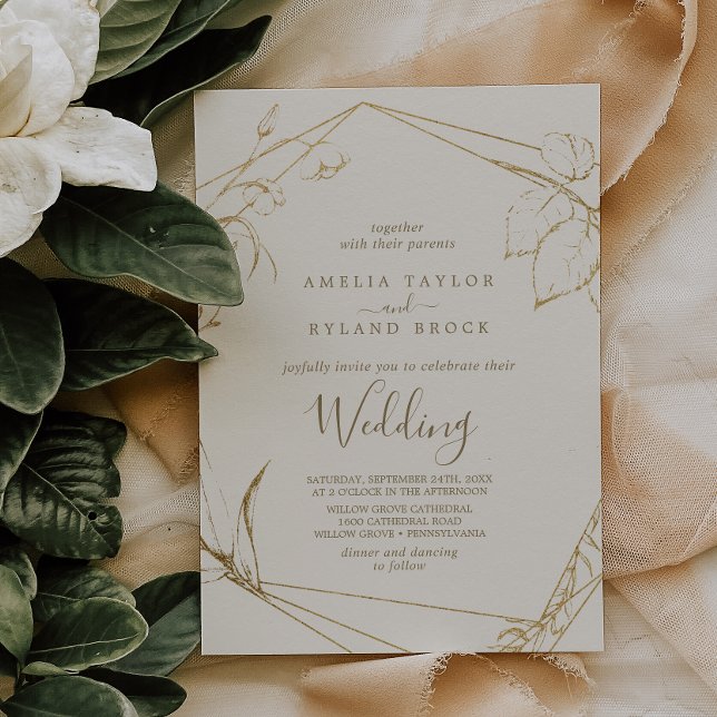 Gilded Floral | Cream and Gold Wedding Invitation (Creator Uploaded)