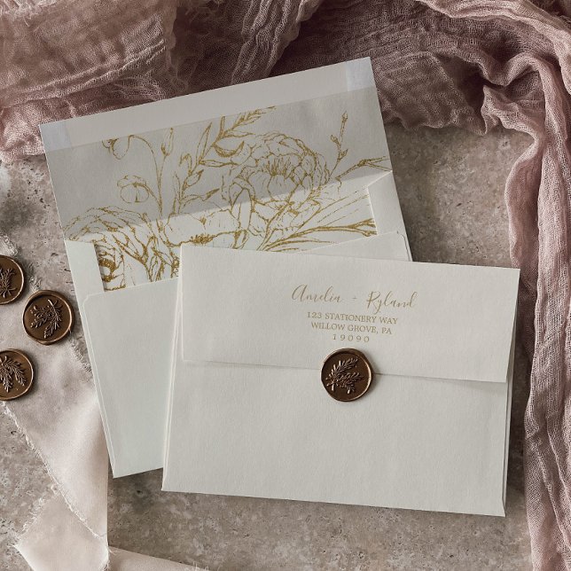 Gilded Floral | Cream and Gold Wedding Invitation Envelope (Creator Uploaded)