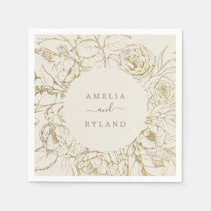Gilded Floral Cream and Gold Wedding Napkin