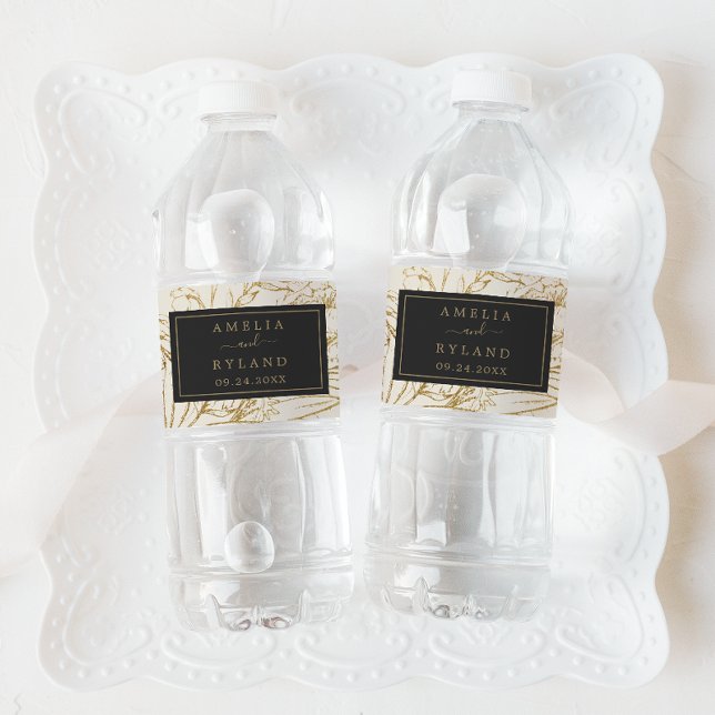 Gilded Floral | Cream and Gold Wedding Water Bottle Label (Creator Uploaded)