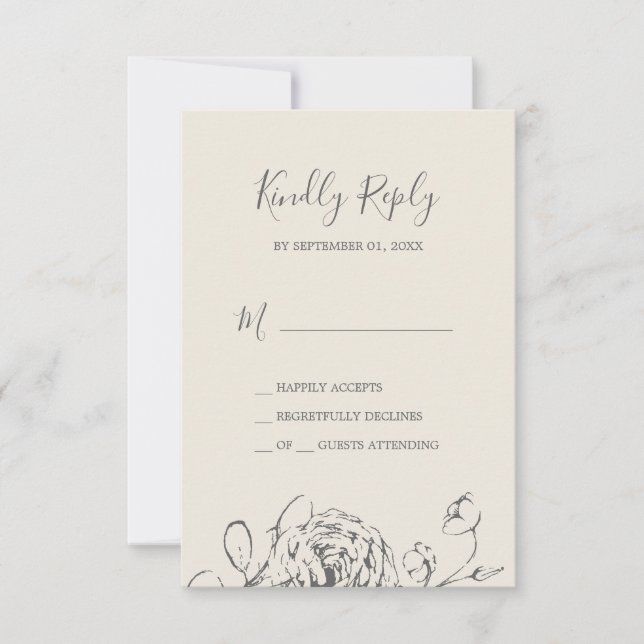 Gilded Floral | Cream and Grey Simple RSVP Card (Front)