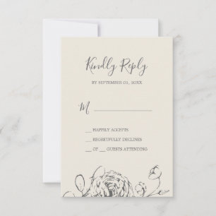 Gilded Floral   Cream and Grey Simple RSVP Card