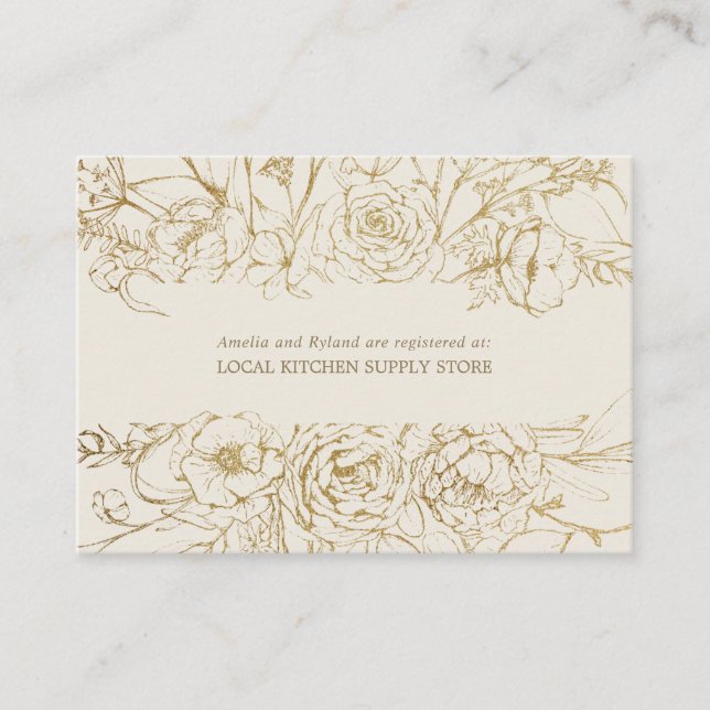 Gilded Floral | Cream & Gold Gift Registry Enclosure Card (Front)
