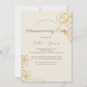 Gilded Floral   Cream & Gold Housewarming  Invitation
