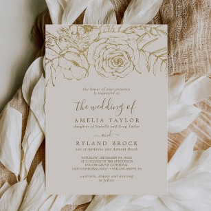 Gilded Floral   Cream Gold Parent's Names Wedding Invitation