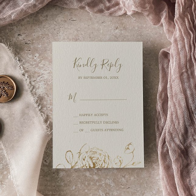 Gilded Floral | Cream Gold Simple RSVP Card (Creator Uploaded)