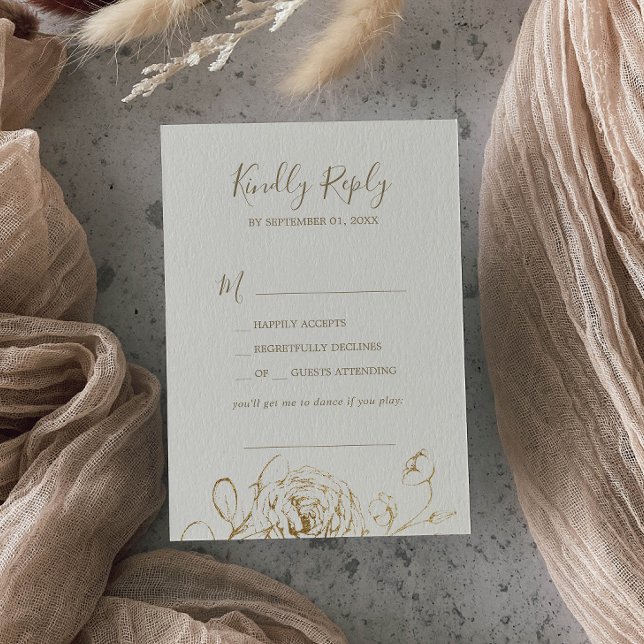 Gilded Floral Cream & Gold Song Request RSVP Card (Creator Uploaded)
