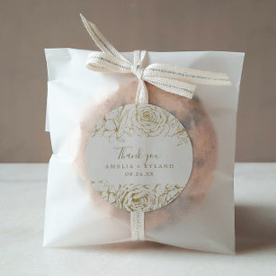 Gilded Floral Cream & Gold Thank You Favour Sticke Classic Round Sticker