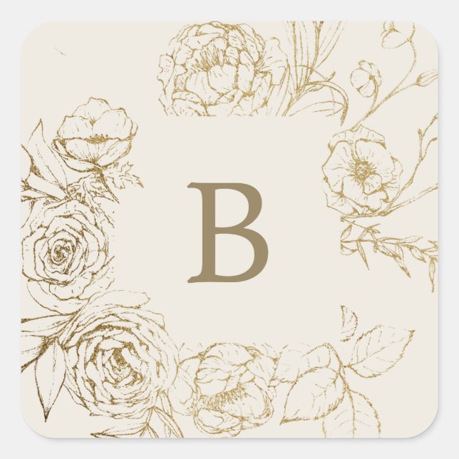 Gilded Floral Cream & Gold Wedding Envelope Seals (Front)