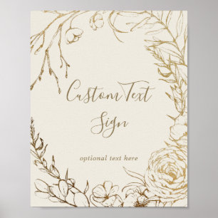 Gilded Floral Cream & Gold Wreath Custom Text Sign