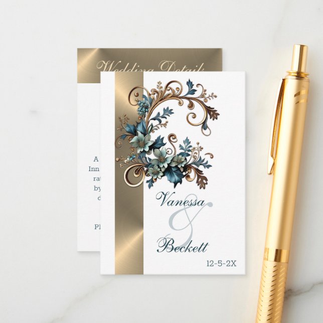 Gilded Floral Elegance Enclosure Card (Front/Back In Situ)