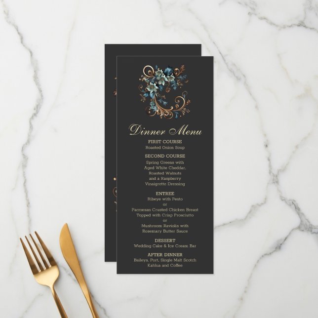 Gilded Floral Elegance Menu (Front/Back In Situ)