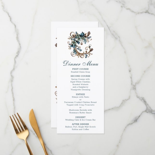 Gilded Floral Elegance Menu (Front/Back In Situ)