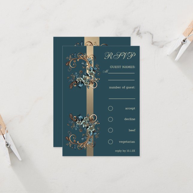 Gilded Floral Elegance RSVP Invitation (Front/Back In Situ)