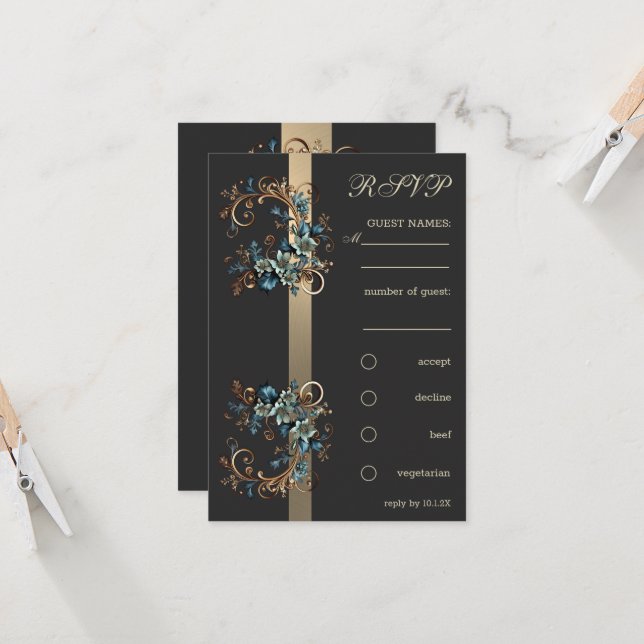 Gilded Floral Elegance RSVP Invitation (Front/Back In Situ)