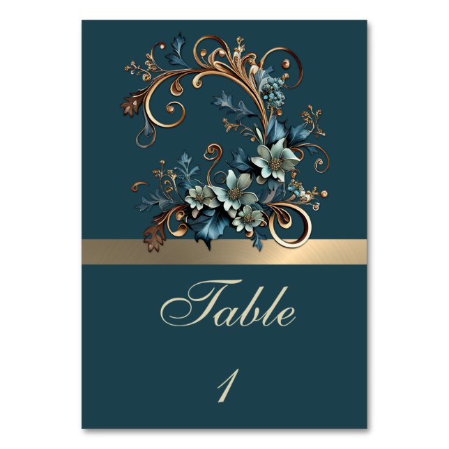 Gilded Floral Elegance Table Number (Front)