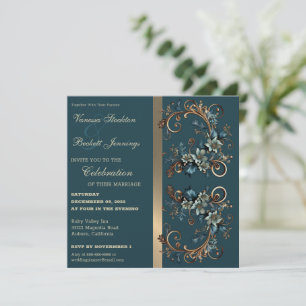 Gilded Floral Elegance Wedding Invitation
