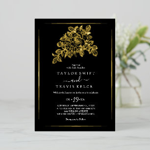 Gilded Floral   Gold Foil Black Formal Wedding