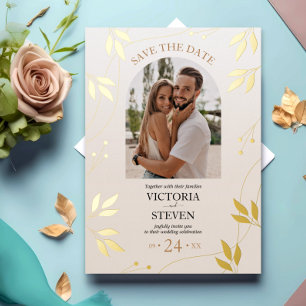 Gilded Floral Gold Foil Cream Casual Wedding