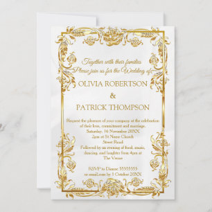 Gilded Floral   Gold Foil Cream Casual Wedding Invitation